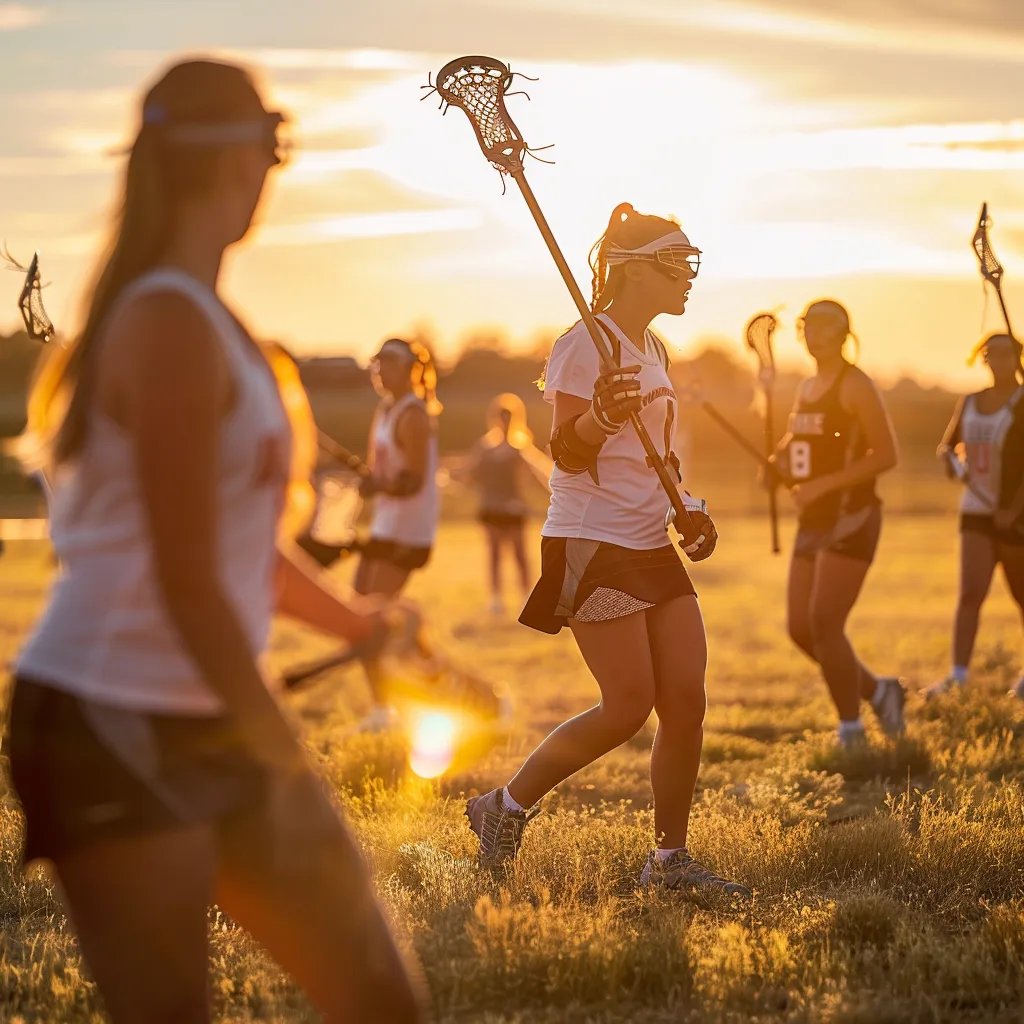 women's lacrosse game at sunset

