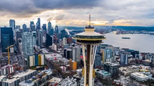 Seattle skyline with space needle in foreground