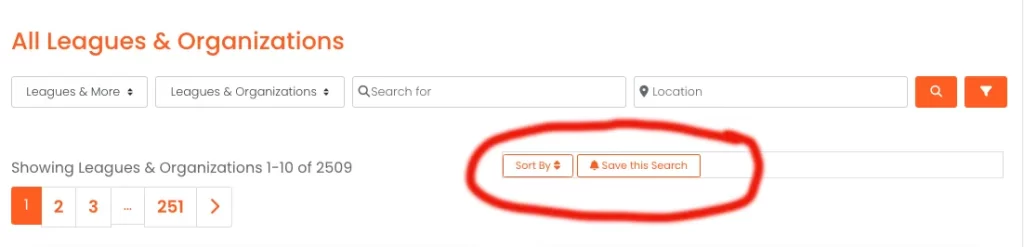 save your search adult sport league notification