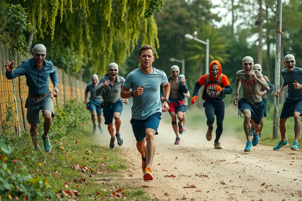 male runner chased by zombies