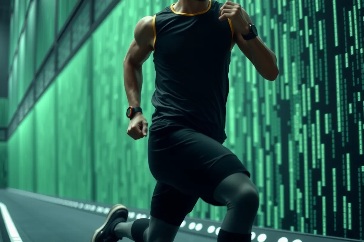 man running in matrix like scene