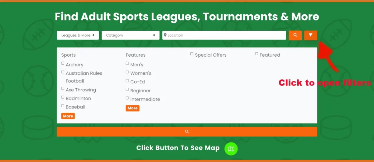 adult sport league filters