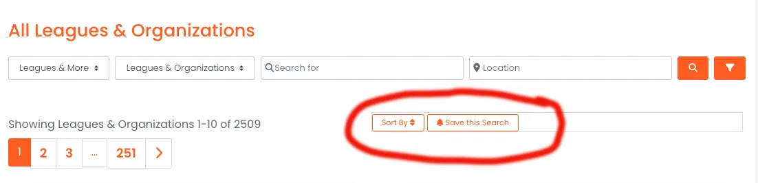 save your search adult sport league notification