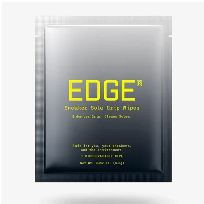 closeup of a package of Edge sneaker spray wipes